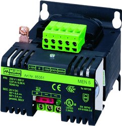 Zasilacz TRANSFORMATOROWY 1/2-fazowy, obsiony W: 230/400+/-15VAC OUT 24V/2,5ADC Murr Elektronik 85350 Transformator sieciowy uniwersalny 1 szt.