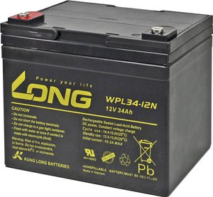 Akumulator ołowiowy Long WPL34-12 WPL34-12, AGM, 12 V, 34 Ah