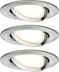 Oprawa wpuszczana LED Nova Coin zestaw podstawowy obrotowa okrągła 84mm 50° Coin 3x6W 3x470lm 230V 2700K szczotkowane żelazko Lampa do zabudowy Paulmann Nova 93447 Zestaw 3-elementowy 18 W 470 lm