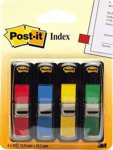 Indeks Post-it® Mini I683-4 12,7 x 43,7 mm czerwony / niebieski / zielony / żółty 4 Znacznik strony Post-it 683-4 7000144923, 4 szt.