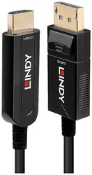 Lindy 38492 Adapter kabla wideo 30m DisplayPort HDMI Typ A (standardowy) Czarny Przejściówka DisplayPort, HDMI, światłowodowe LINDY 38492, HDMI 4K, 30.00 m