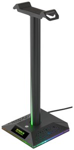 Stojak na słuchawki SPEAKA Professional SP-HPS-310 RGB z gniazdem AUX 3,5 mm i 2 portami USB Podstawka pod słuchawki SpeaKa Professional SP-HPS-310  czarny
