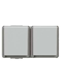 DELTA powierzchnia IP44, gniazdo AP ciemnoszare/jasnoszare Schuko, 2-drożne poziome. Siemens Osprzęt elektroinstalacyjny Gniazdo z uziemieniem Delta szary 5UB4722