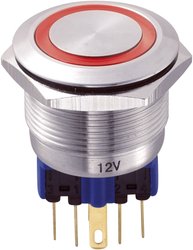Przycisk zabezpieczony przed wandalizmem 22 mm 250 V/AC 5 A, z oświetleniem pierścieniowym Przycisk wandaloodporny chwilowy TRU COMPONENTS GQ22-11E/R/12V, 1 x wł/(wł), IP65, 1 szt.