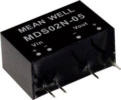 Moduły przetwornicy MEANWELLL DC/DC Seria MDS02 SIP/SIL7 Obudowa Pojedyncze wyjście Stosunek napięcia wejściowego: 1:1 Moc: 2W nieregulowane Medyczne Moduł przetwornicy DC/DC Mean Well MDS02M-05 MDS02M-05, 2 W, 400 mA, 1 szt.