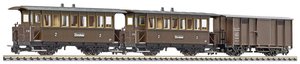 Wagon osobowy Liliput L340018 H0e zestaw 3 dwuosiowych samochodów osobowych B16 i AB Freightwg. Gwk101 kolejki Zillertalbahn