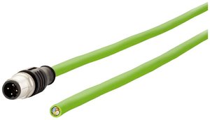 Kabel M12 Industrial Ethernet, kodowanie D, 1,0 m, złącze M12 proste - wolny koniec kabla, łańcuszek prowadzący, PUR kabel LAN Metz Connect 142M1D10010, 1 szt., M12, CAT 5e, SF/FTP, 1.00 m, zielony