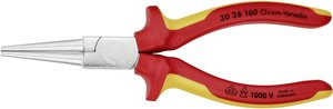Szczypce płaskie VDE, wydłużone, zgodne z DIN ISO 5745 Szczypce okrągłe Knipex 30 36 160, 160 mm, VDE