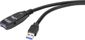 Przedłużacz USB 3.0 Renkforce [1x złącze męskie USB 3.0 A - 1x złącze żeńskie USB 3.0 A], 5,00 m, czarny  Kabel USB Renkforce, USB 3.2 Gen1 (USB 3.0), Złącze męskie USB-A, Złącze żeńskie USB-A, 5.00 m