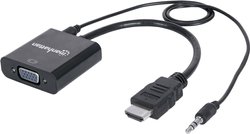 Przejściówka, adapter HDMI, Jack, VGA Manhattan 151559 151559, [1x złącze męskie HDMI - 1x złącze żeńskie VGA, złącze żeńskie jack 3,5 mm]