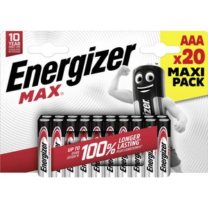 Baterie alkaliczne Energizer Max, opakowanie 20 Bateria AAA/R03 Energizer Max  1.5 V 20 szt.