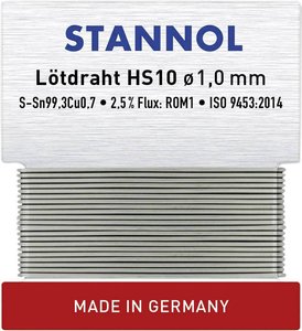 Cyna lutownicza bezołowiowa Stannol HS10 bezołowiowa Sn99,3Cu0,7 ROM1 6 g 1 mm