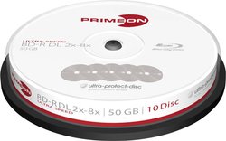 PRIMEON BD-R DL 50GB 8x odporny na zarysowania 10 wrzecion Płyta Blu-ray Primeon 2761311, 50 GB, 8 x, 10 szt.