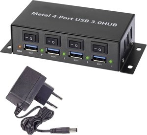 Hub USB Renkforce 3.0 z 7 portami , metalowy, przełączany Hub USB 3.2 Gen 1 Renkforce RF-3955362, 4 porty