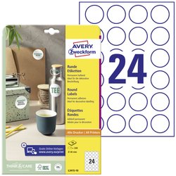 Avery-Zweckform L3415-10 Etykieta uniwersalna Ø 40 mm Papier biały 240 szt. Trwały Drukarka Laserowa, Drukarka Laserowa, kolorowa