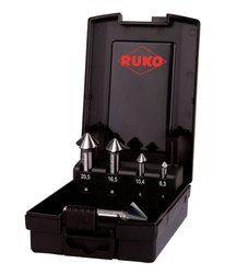 Zestaw pogłębiaczy stożkowych i gratujących ULTIMATECUT 4S HSS DIN 335 90° w kasecie z tworzywa sztucznego, 5 sztuk Pogłębiacz stożkowy zestaw RUKO ULTIMATECUT 4S 102891RO  1 zest.