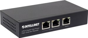 Intellinet 2-portowy Gigabit High-Power PoE + Extender IEEE 802.3at / af PoE + / PoE rozszerza zasięg połączenia PoE o dodatkowe 100 metrów 2 porty PSE metalowe Intellinet 561266 Extender PoE 1 GBit/s IEEE 802.3af (12.95 W), IEEE 802.3at (25.5 W)