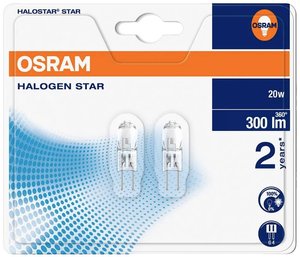 żarówka halogenowa  OSRAM  20 W  ciepła biel  EEK: G (A - G)  Gniazdo pinowe  regulacja natężenia oświetlenia żarówka halogenowa OSRAM 64425 ST BLI2 G4 20 W 300 lm ciepła biel 12 V