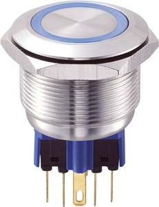 Przycisk 25 mm 250 V/AC 5 A z oświetleniem pierścieniowym, zabezpieczony przed wandalizmem Przycisk wandaloodporny chwilowy TRU COMPONENTS GQ25-11E/B/12V, 1 x wł/(wł), IP65, 1 szt.