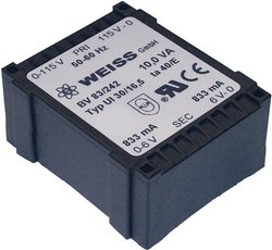 Transformator niskoprofilowy Weiss Elektrotechnik 10VA 2X9V/556mA
