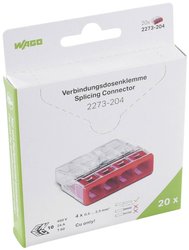 Złącze do puszki podtynkowej WAGO 2273 2273-204, PIN: 4, 450 V, 24 A, 20 szt.