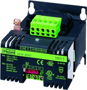 Zasilacz TRANSFORMATOROWY 1/2-fazowy, obsiony W: 230/400+/-15VAC OUT: 24V/5ADC Murr Elektronik 85351 Transformator sieciowy uniwersalny 1 szt.