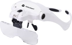 Okulary z lupą TOOLCRAFT  2469761 z oświetleniem LED Współczynnik powiększenia: 3.5 x, 2.5 x, 2.0 x, 1.5 x, 1.0 x Rozmiar soczewki: (D x S) 95 mm x 34 mm