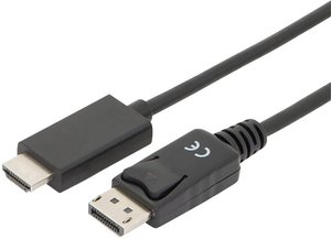 Kabel-przejściówka DisplayPort, DP - HDMI typu a, 2 m, 4K@60Hz (Ultra HD), z blokadą, DP 1.2/HDMI 2.0 Przejściówka DisplayPort, HDMI Digitus AK-340303-020-S AK-340303-020-S, potrójne ekranowanie, 2.00 m