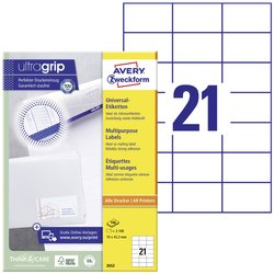 Avery-Zweckform 3652 Etykieta uniwersalna 70 x 42.3 mm Papier biały 2100 szt. Trwały Drukarka atramentowa, Drukarka Laserowa, Drukarka Laserowa, kolorowa, Kopiarka, Drukarka z funkcją kopiowania w kolorze, Drukarka etykiet
