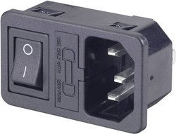 Wtyk IEC montażem zatrzaskowym i wyłącznikiem Kaiser, 10 A, 250 V, czarny