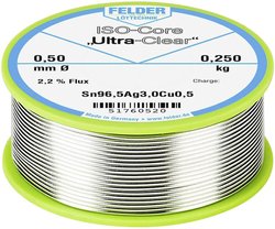 Cyna lutownicza Felder Löttechnik ISO-Core ''Ultra Clear'' SAC305 szpula Sn96,5Ag3Cu0,5  0.250 kg 0.5 mm