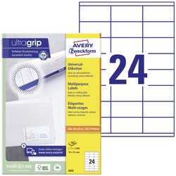 Avery-Zweckform 3422 Etykieta uniwersalna 70 x 35 mm Papier biały 2400 szt. Trwały Drukarka atramentowa, Drukarka Laserowa, Drukarka Laserowa, kolorowa, Kopiarka, Drukarka z funkcją kopiowania w kolorze, Drukarka etykiet