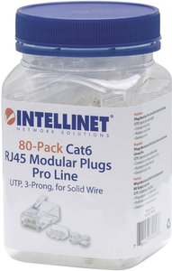 3-punktowe gniazdo kablowe Intellinet Cat6 RJ45 Pro Line UTP do 80 wtyczek w rurkach 50 μ pozłacanych stykach Złącze męskie RJ45 Intellinet 790536, CAT 3, CAT 4, CAT 5, CAT 5e, CAT 6, piny:8P8C, 80 szt.