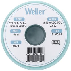 Cyna lutownicza bezołowiowa Weller WSW SAC L0 szpula Sn3,0Ag0,5Cu  500 g 1 mm