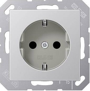 Jung A1520KIAL uziemienie gniazdo stykowe 16A 250 V zabezpieczenie styków aluminium Gniazdo elektryczne Jung A1520KIAL aluminiowy