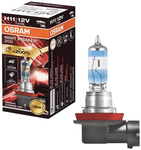 OSRAM NIGHT BREAKER 200, H11, +200% większa jasność, żarówka halogenowa, 64211NB200, samochód 12V, pudełko składane (1 żarówka) Żarówka samochodowa H11 OSRAM Night Breaker®, PGJ19-2, 55 W, 12 V, 1 szt.