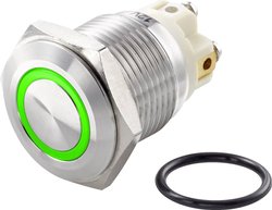 Przełącznik wciskany, wandaloodporny TRU COMPONENTS TC-GQ16F-10E/L/G/12V/S TC-7494692, 16 mm, 48 V/DC, 2 A, 1 szt.