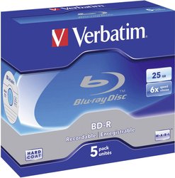 Verbatim BD-R 25 GB 6x 5-częściowe pudełko na biżuterię Płyta Blu-ray Verbatim 43715, 25 GB, 6 x, 5 szt.