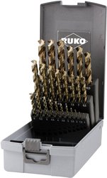 Zestaw wierteł krętych DIN 338 typ UNI, HSSE-Co 5 w walizce z tworzywa ABS - 25 szt. Zestaw wierteł krętych do metalu RUKO 228215RO 1 zest.