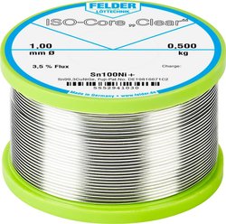 Cyna lutownicza Felder Löttechnik ISO-Core ''Clear'' Sn100Ni+ szpula Sn99,25Cu0,7Ni0,05  0.500 kg 1 mm