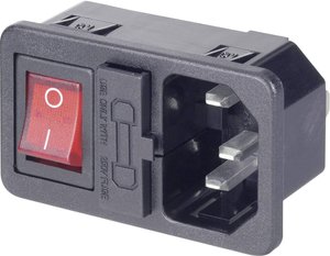 Wtyk IEC montażem zatrzaskowym i wyłącznikiem Kaiser, podświetlany, 10 A, 250 V, czarny