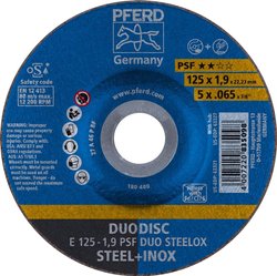 PFERD 62012630 E 125-1,9 PSF DUO STEELOX Tarcza tnąca wygięta Średnica 125 mm Średnica otworu 22.23 mm  10 szt.