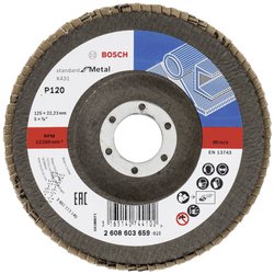 Dobre wykończenie powierzchni - X431 Standard for Metal jest kompatybilny ze szlifierkami kątowymi. Tarcza lamelkowa Bosch Accessories X431 2608603659 Średnica 125 mm 1 szt.