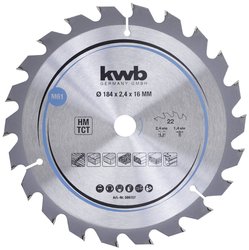 kwb 586157 brzeszczot do płyt wiórowych, drewno / drewno liściaste, 184 x 16 mm, czyste nacięcia, średnia liczba, 22 zęby Z-22, średni brzeszczot CleanCut, 184 x 16 Tarcza tnąca z węglików spiekanych kwb 184 x 16 mm 1 szt.