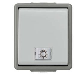 DELTA powierzchnia IP44, przycisk AP ciemnoszary/jasnoszary, 10A 250V, 66x 75mm z kloszem szklanym Siemens Osprzęt elektroinstalacyjny   Przycisk Delta szary 5TD4705