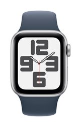 Apple Watch SE GPS 40 mm srebrna aluminiowa obudowa z paskiem sportowym w kolorze burzowego błękitu – S/M Apple Watch SE (2023) GPS 40 mm Obudowa aluminiowa Opaska sportowa Niebieski Storm S/M