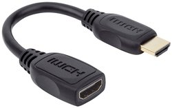 Przedłużacz HDMI Manhattan 4K@60Hz UHD HMDI-Stecker/HDMI-Buchse 18 Gbit/s Bandbreite geschirmt 20cm schwarz 354523, podwójne ekranowanie, HDMI High Speed z Ethernet, certyfikat UL, HDMI 4K z Internetem, 0.20 m