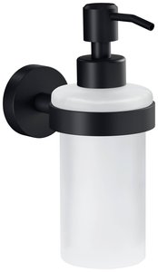 tesa® MOON BLACK Dozownik mydła w kolorze matowej czerni, dozownik z pompką z matowego szkła, 200 ml - bez wiercenia, w tym roztwór kleju - 171 mm x 70 mm x 119 mm Dozownik mydła tesa MOON BLACK 40565-00000-00 200 ml czarny (matowy), szkło gładzone
