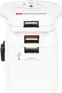 Potężny 3-pinowy adapter do Welera Z 3 zintegrowanymi złączami USB Adapter podróżny Skross 1302555 Pro Light 3xUSB World