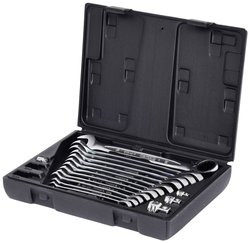 Zestaw kluczy płasko-oczkowych z grzechotką GEARplus, dwukierunkowych, 16-cz. Zestaw kluczy płasko oczkowych KS Tools 503.4666 19 mm